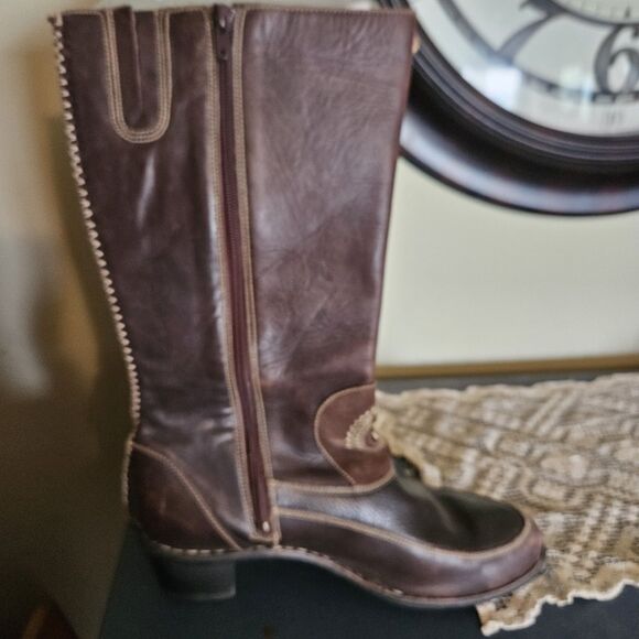 Tsonga Brown Leather Mid-Heel Boots Size 9.5 US / 41 EU Made in South Africa - Picture 14 of 15